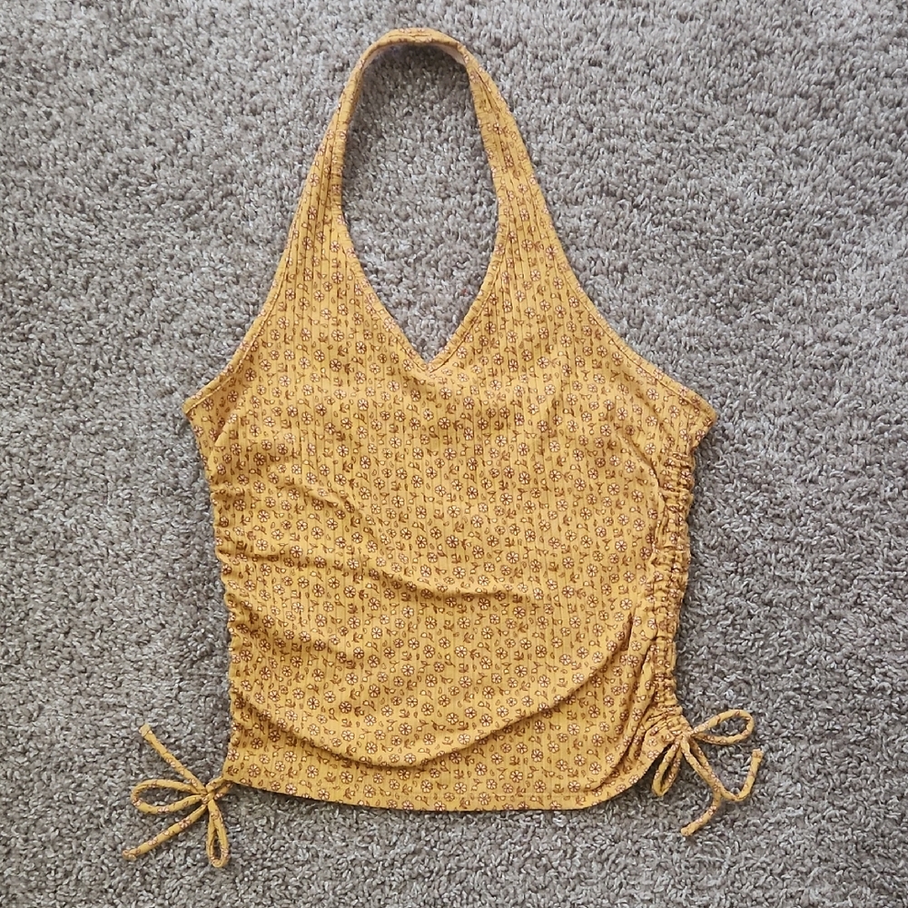 Yellow Halter Top With Floral Pattern